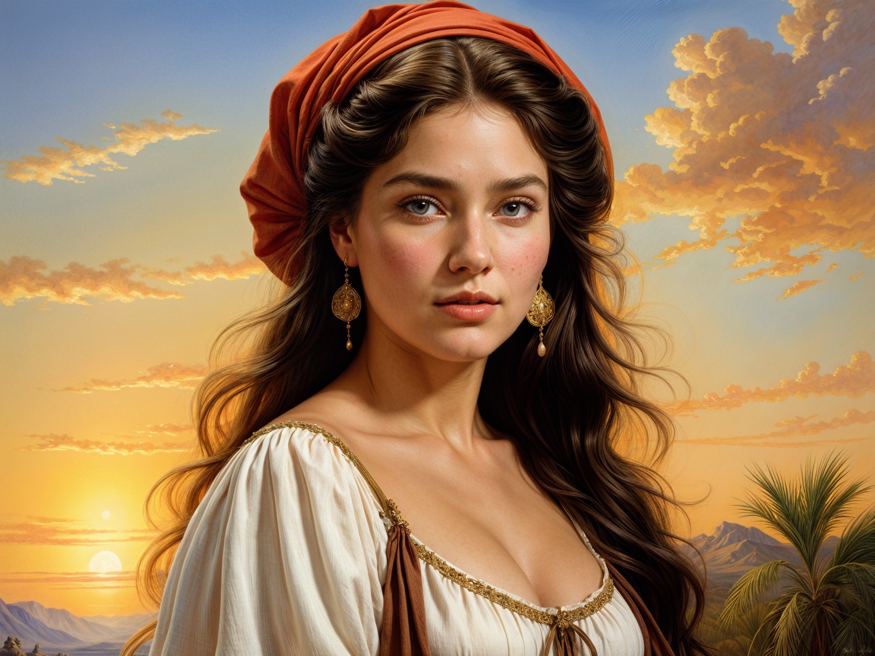 Thoughtful Young Woman Against Sunset Landscape