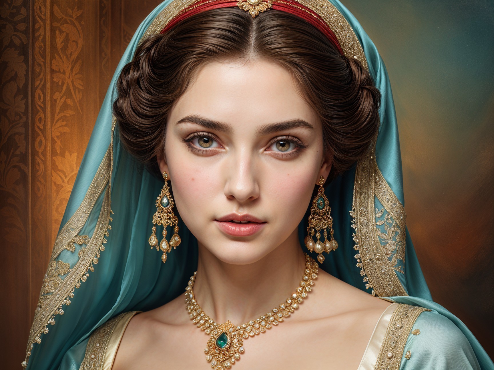 Portrait of a Young Woman in Turquoise Headscarf