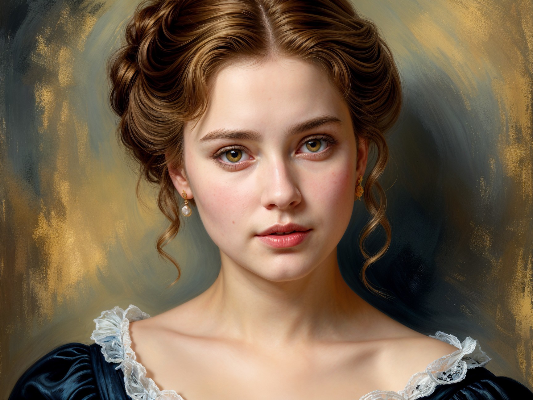 Portrait of a Young Woman in Classic Black Dress
