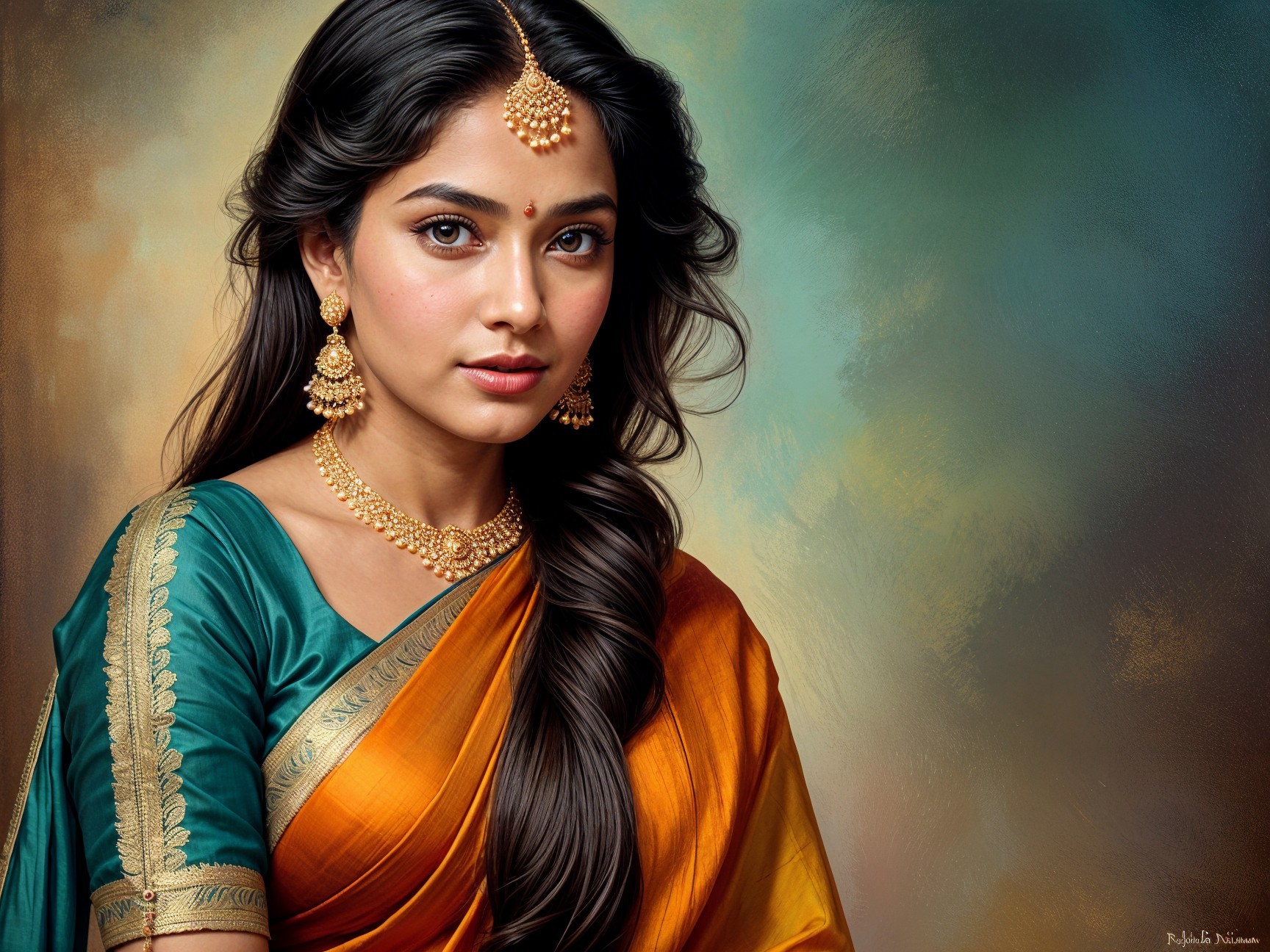 Young Woman in Vibrant Traditional Saree and Jewelry