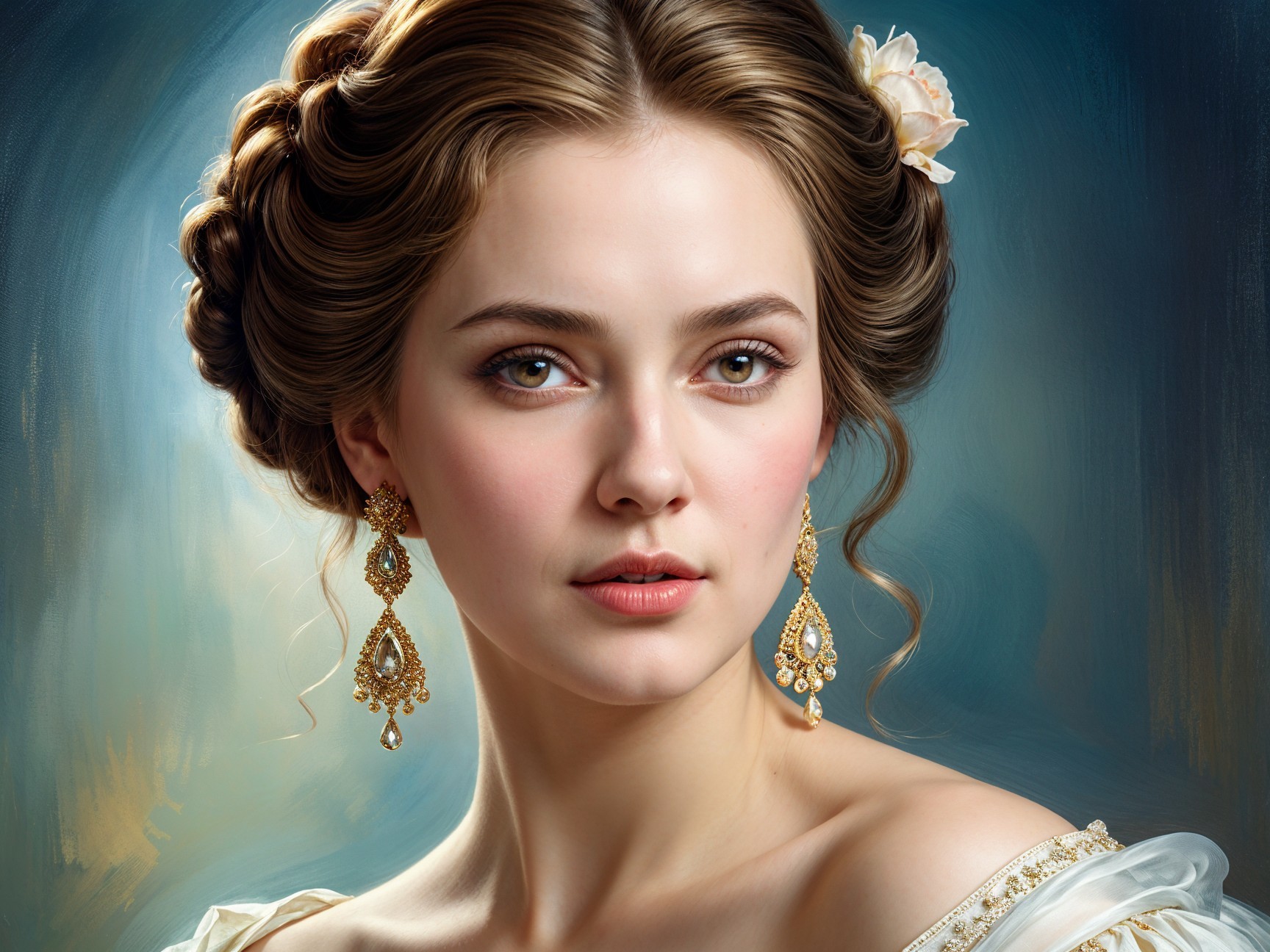 Close-Up Portrait of a Young Woman with Flowers
