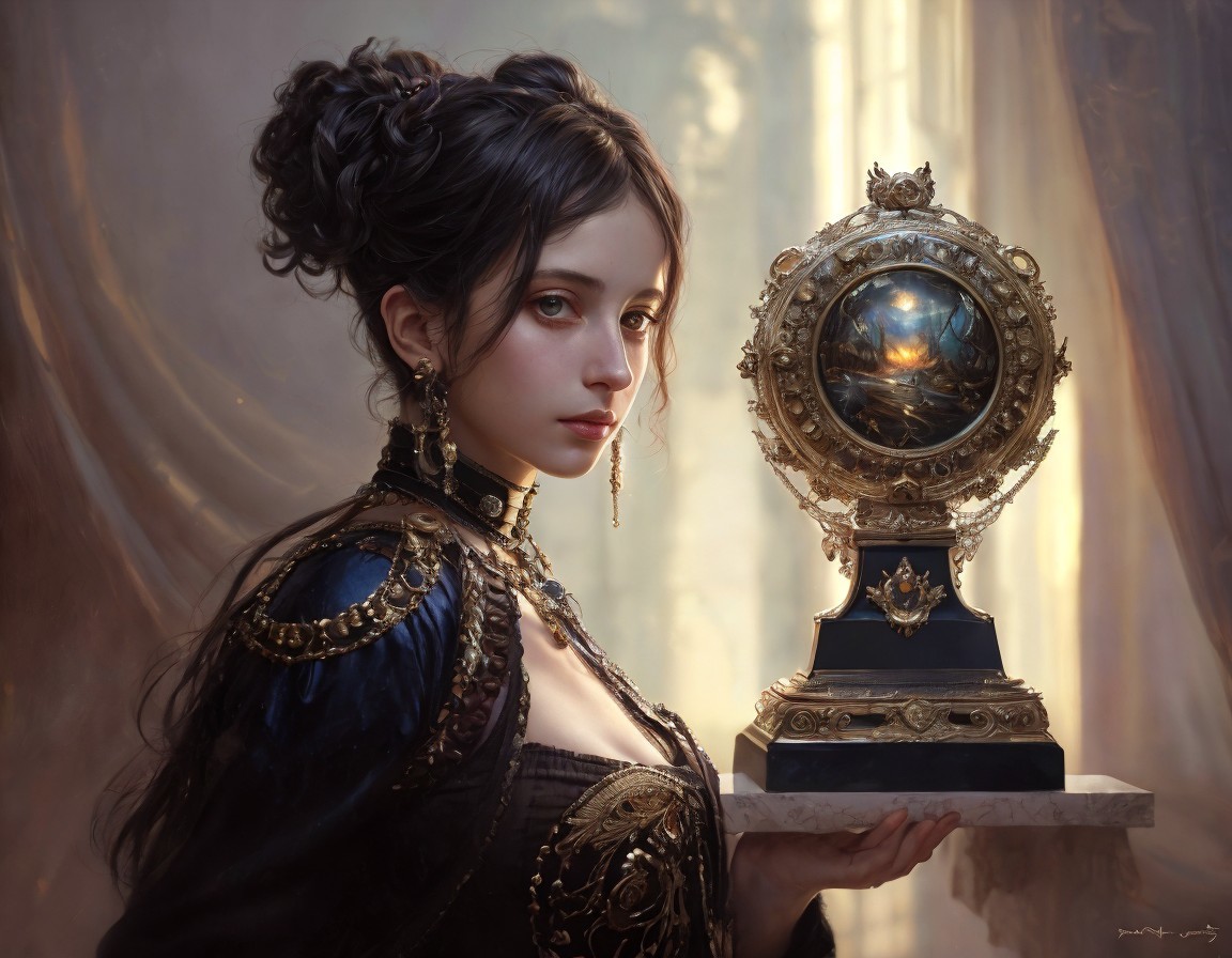 Young Woman in Historical Dress with Mysterious Orb