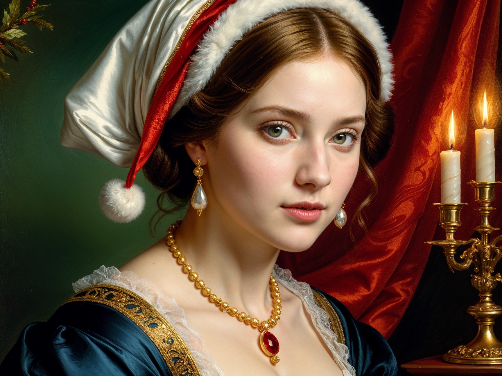 Portrait of a Young Woman in Blue Dress and Hat