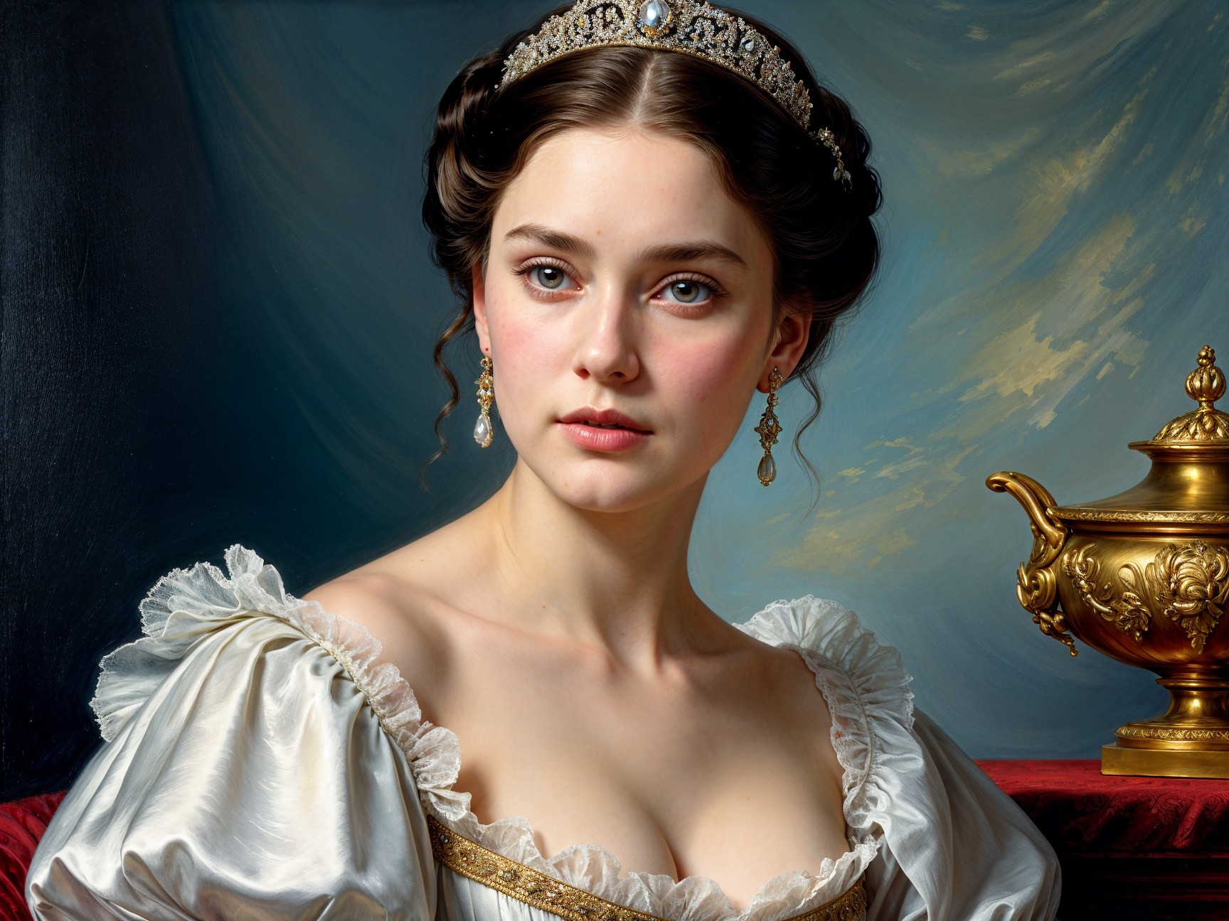 Portrait of a Young Woman in Luxurious Gown