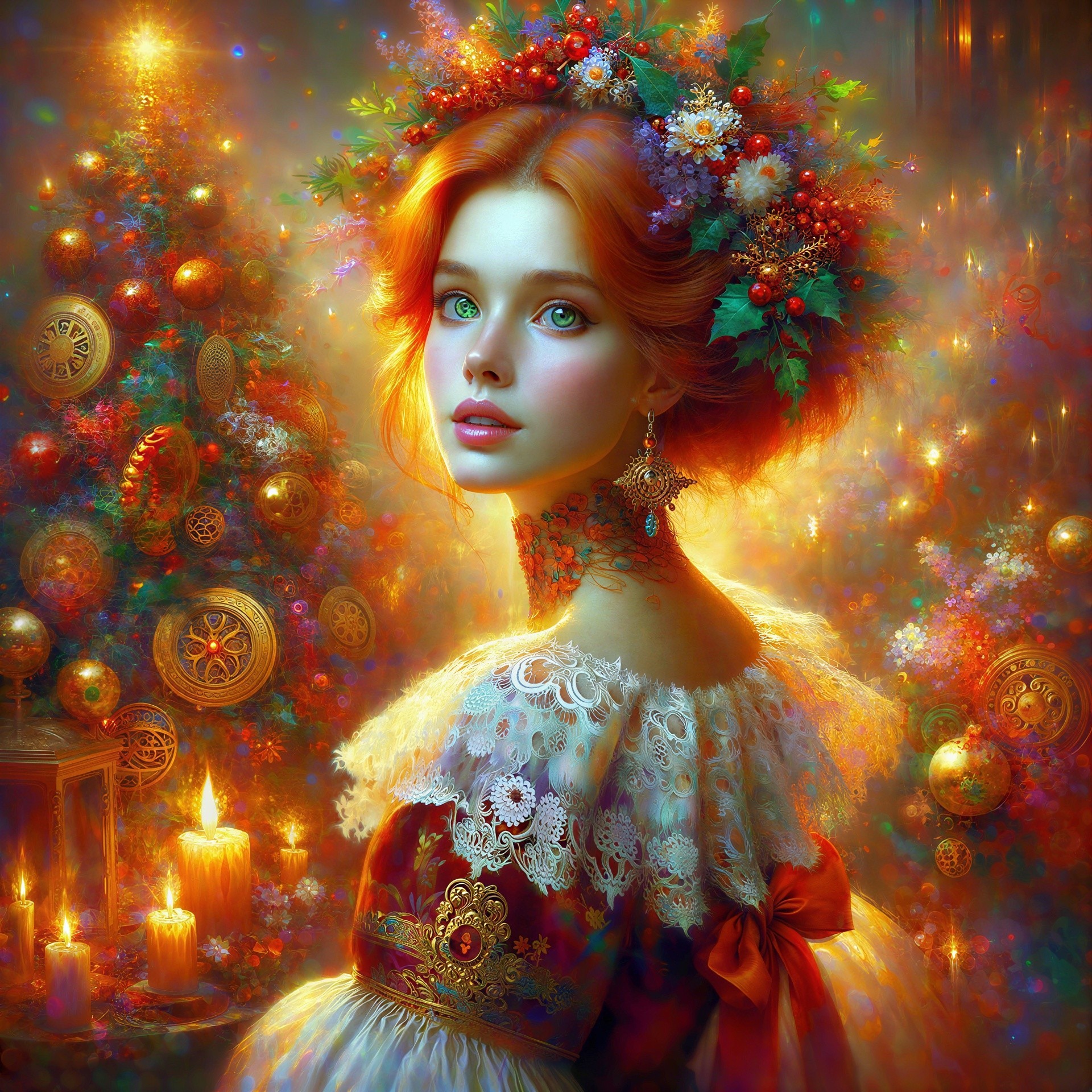 Festive Portrait of a Woman in Holiday Attire