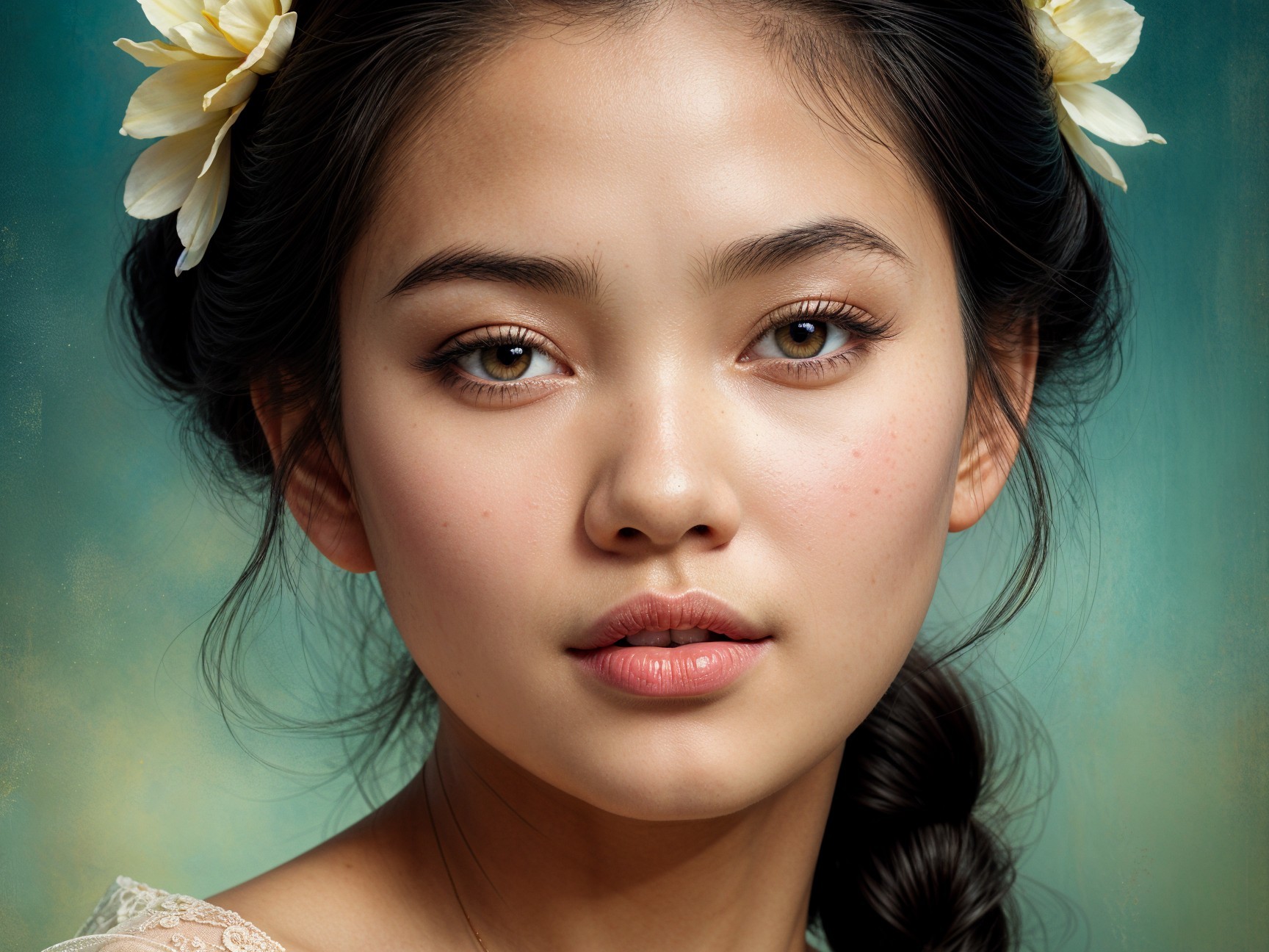 Portrait of a Young Woman with Flowers in Hair