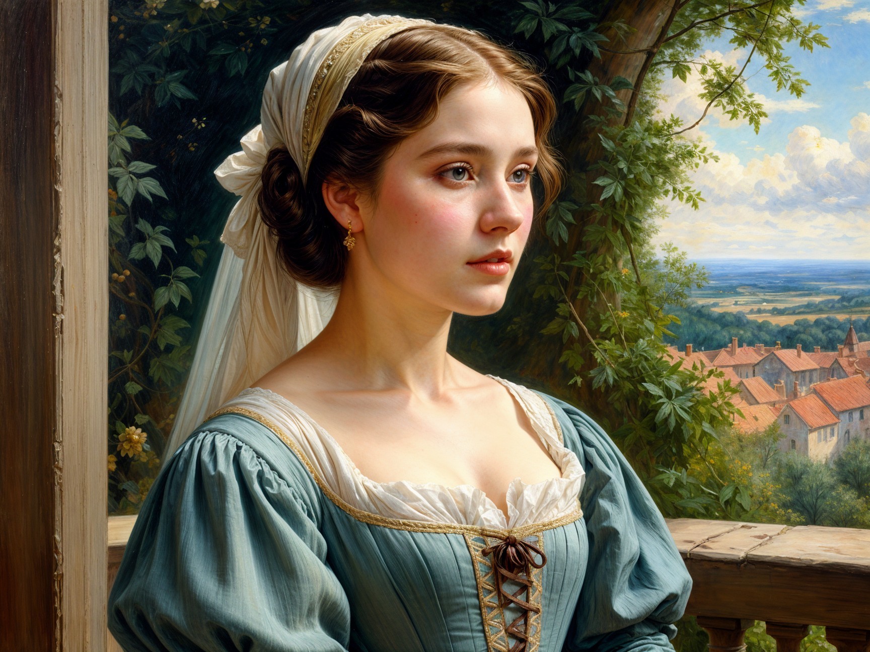 Portrait of a Young Woman in a Serene Landscape