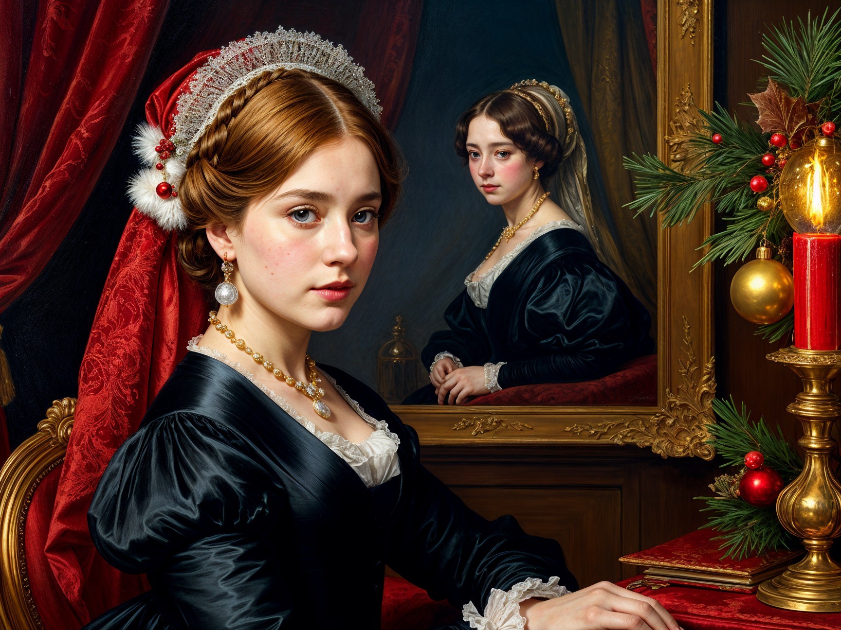 Elegant Woman in Black Dress at Festive Table
