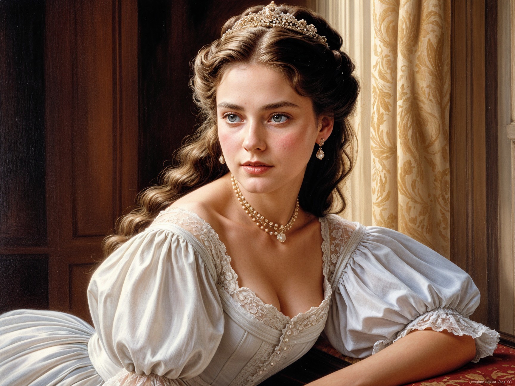 Elegant Portrait of a Young Woman in White Gown
