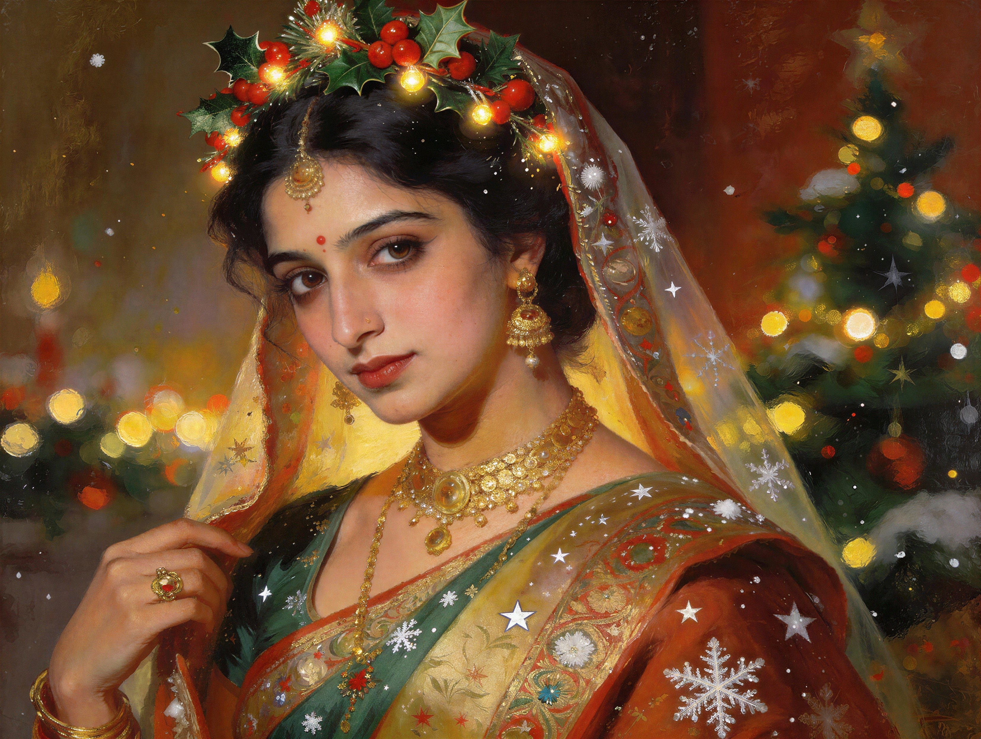 Traditional Indian Woman in Festive Attire and Crown