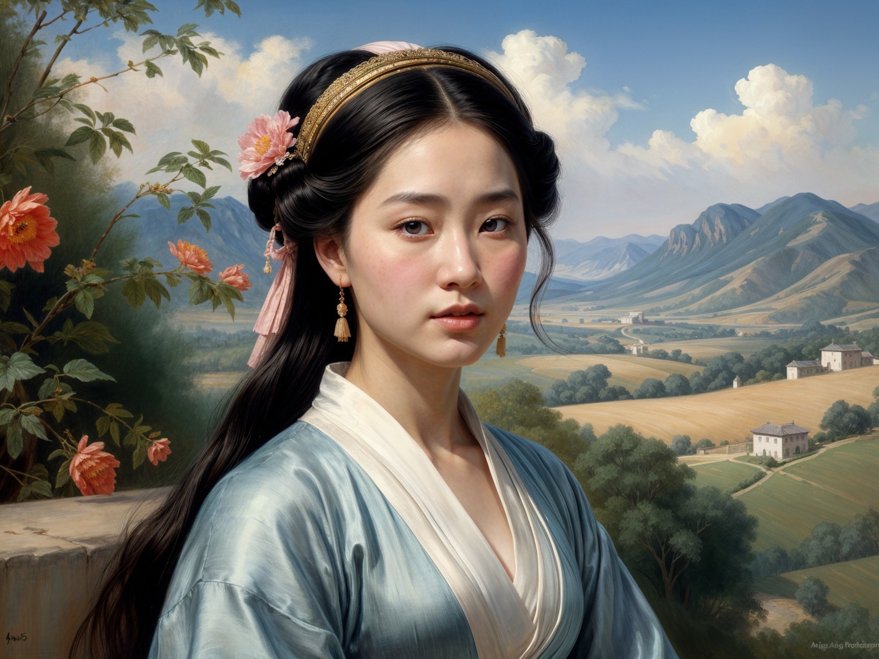 Serene Portrait of Young Woman in Traditional Attire