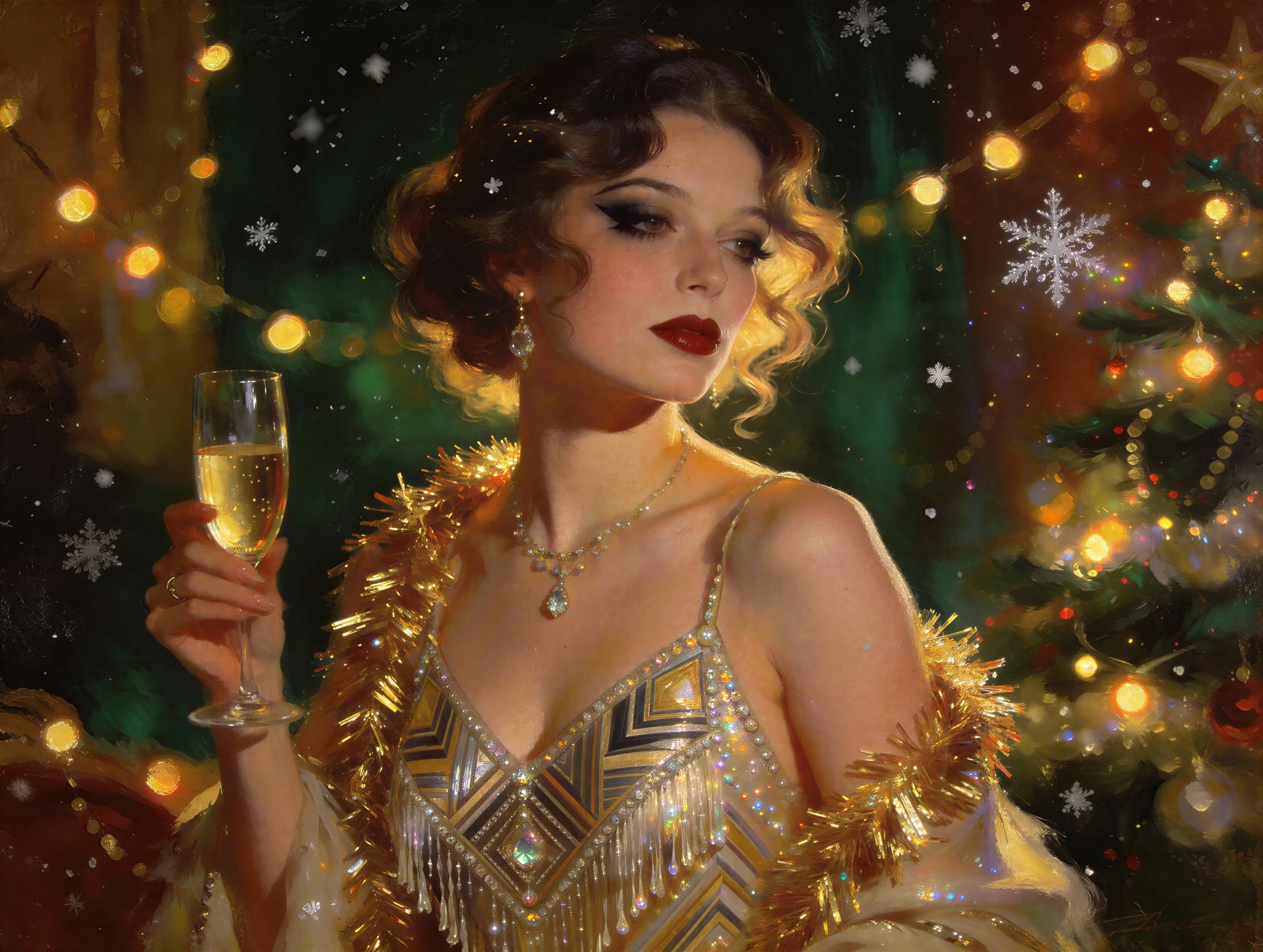 Elegant Woman in Art Deco Dress with Champagne