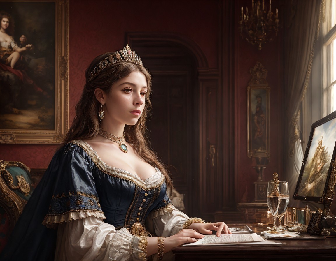 Woman in Royal Dress in Luxurious Room Setting