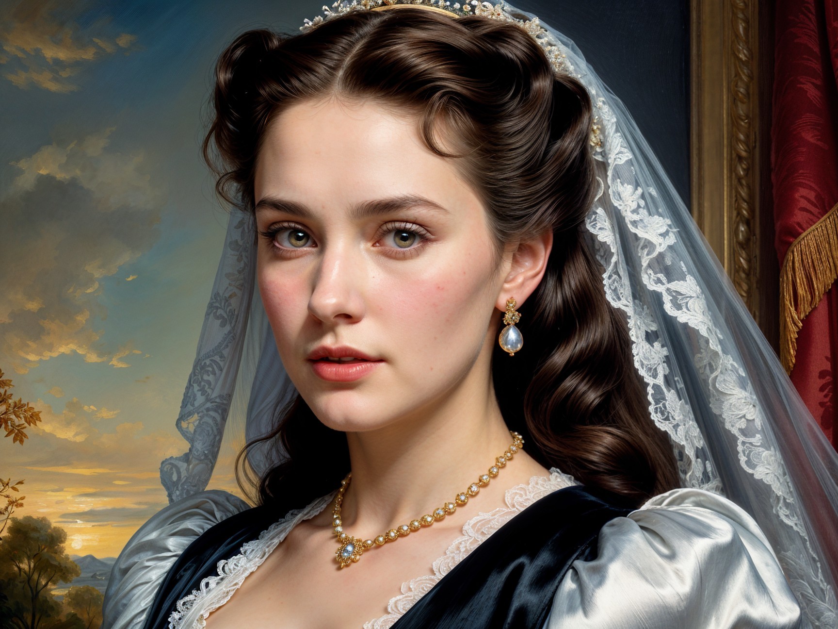 Elegant Portrait of a Young Woman in Classic Gown