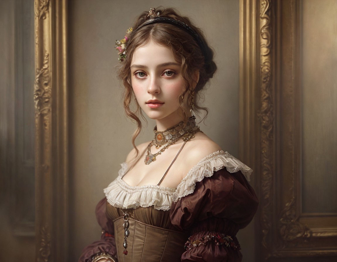 Portrait of a Young Woman in Vintage Lace Dress