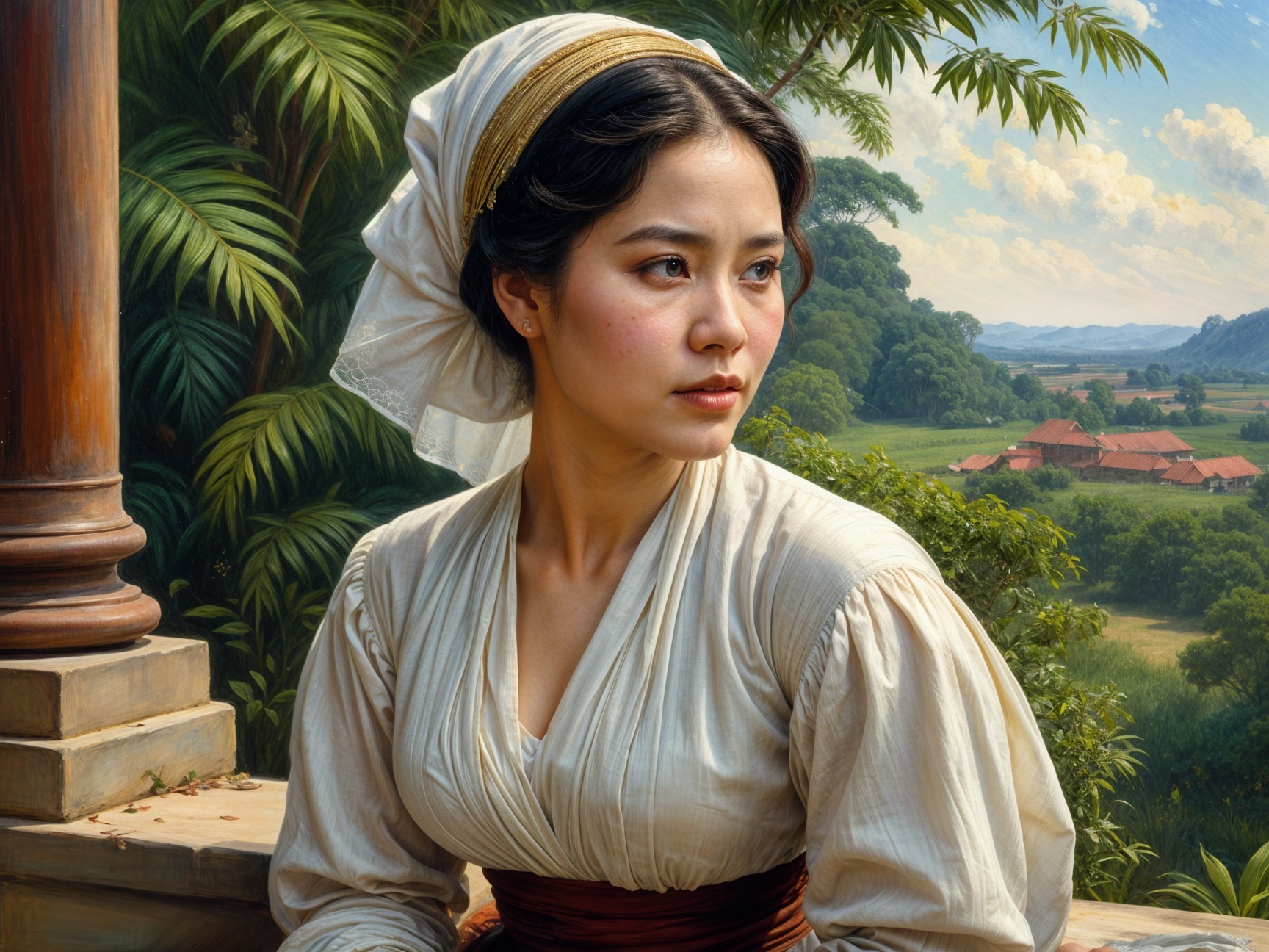 Young Woman in Traditional Outfit Surrounded by Nature