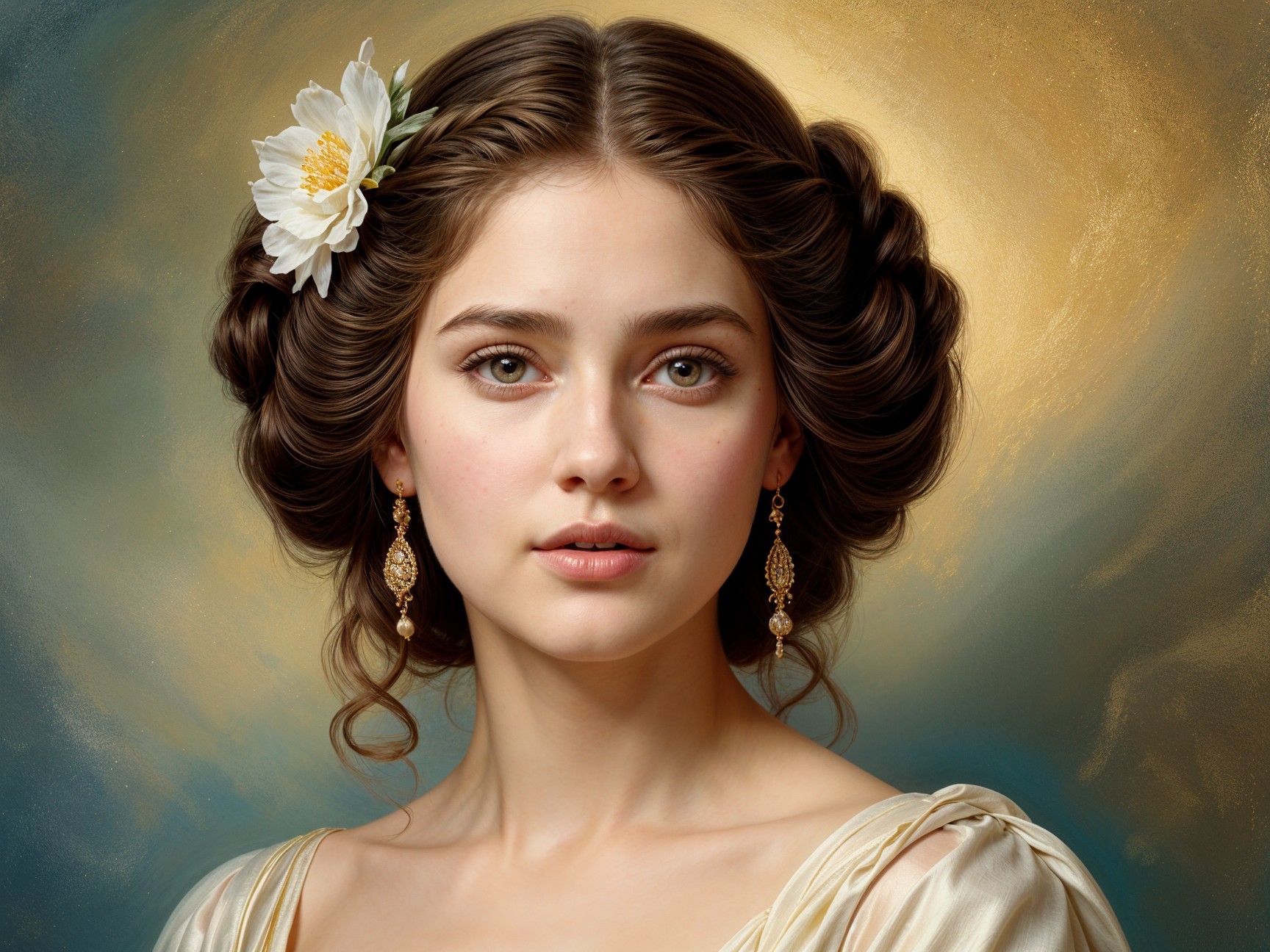 Elegant Braided Updos with Floral Accents and Gold Jewelry