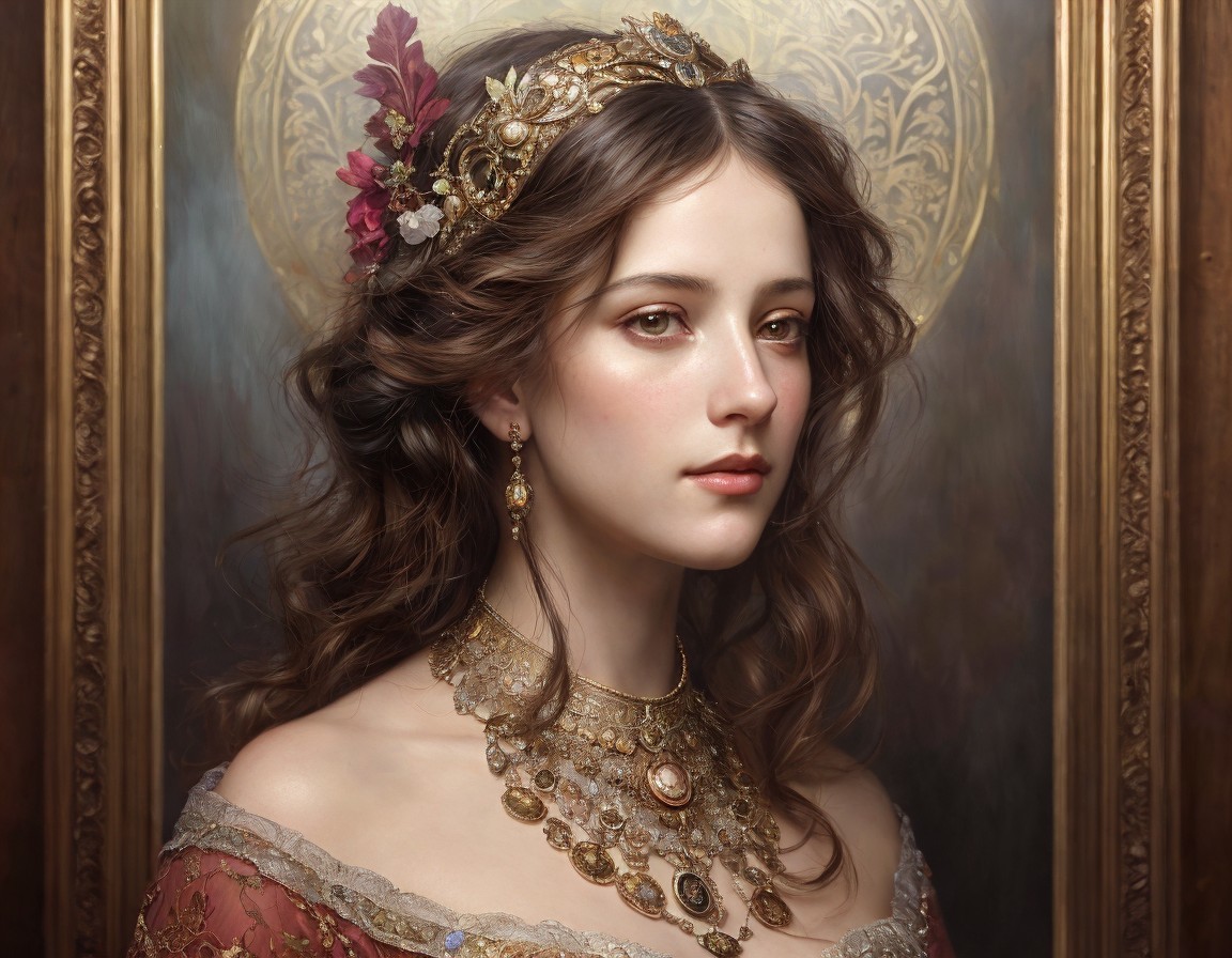 Regal portrait of a young woman with jeweled crown