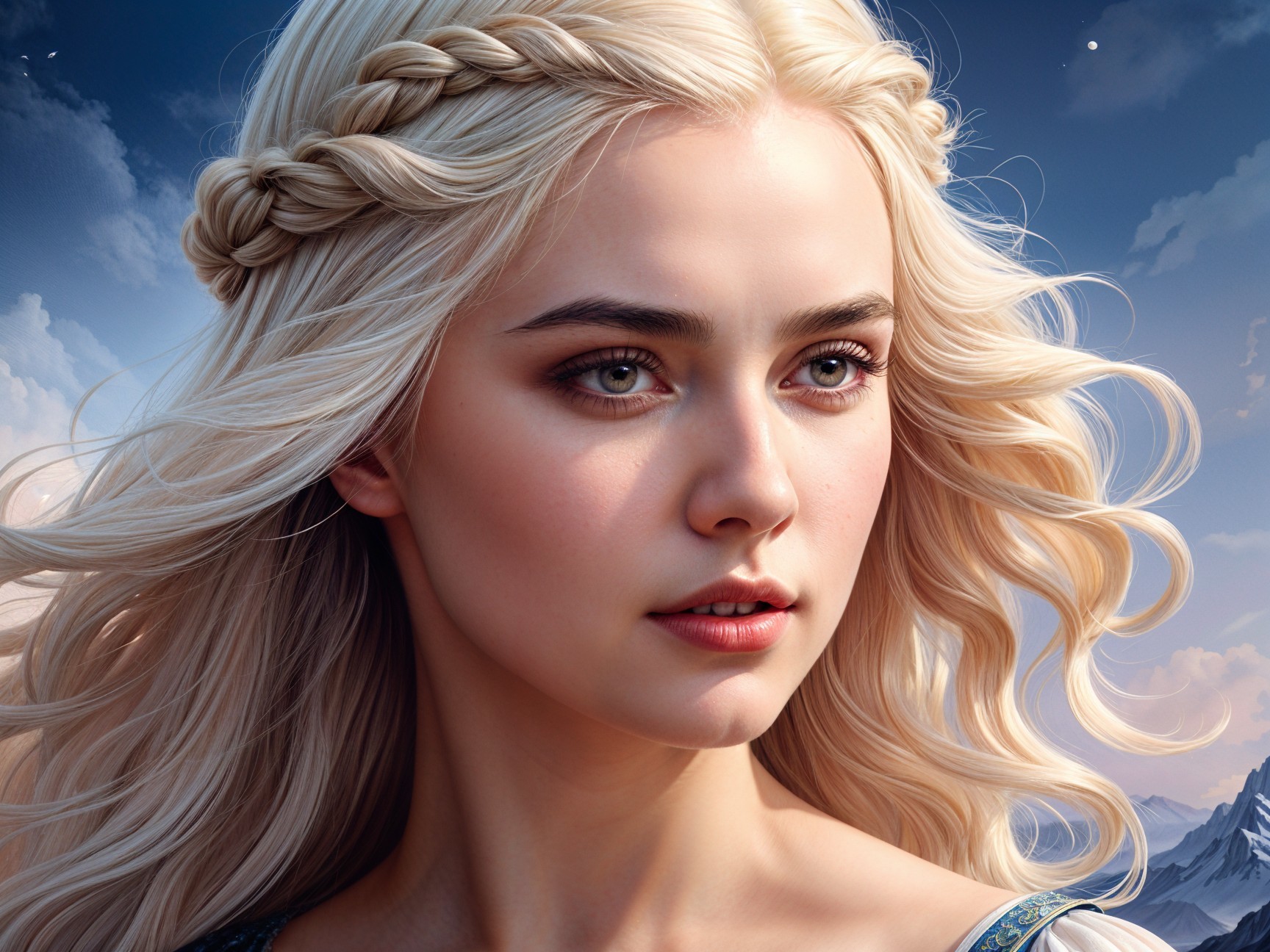 Young Woman with Blonde Hair and Fantasy Outfit