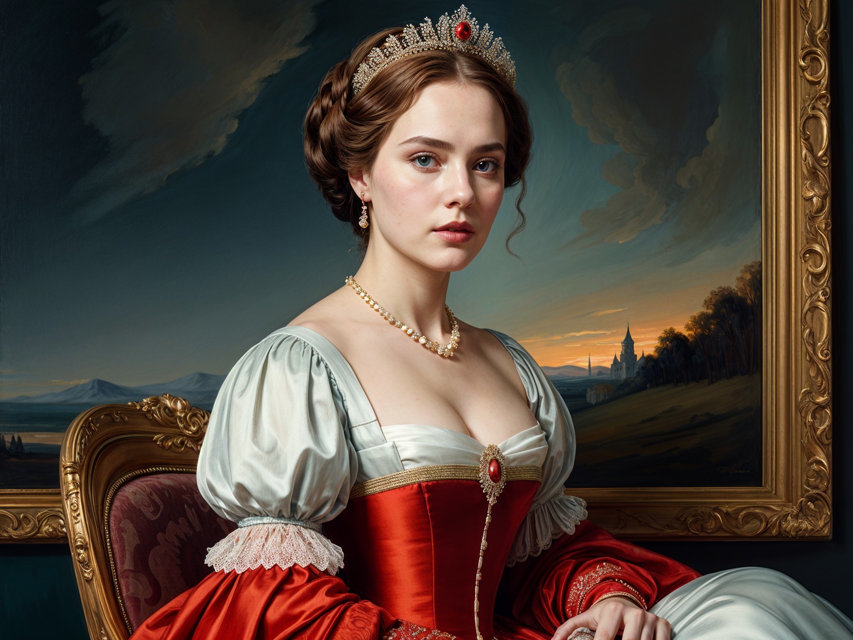 Regal Young Woman in Elegant Gown and Tiara