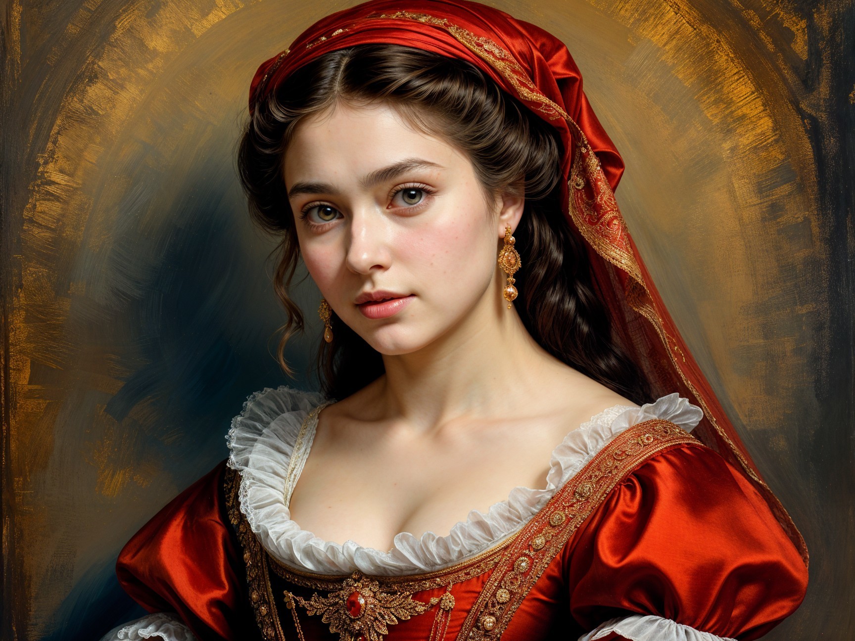 Portrait of a Young Woman in a Red Gown