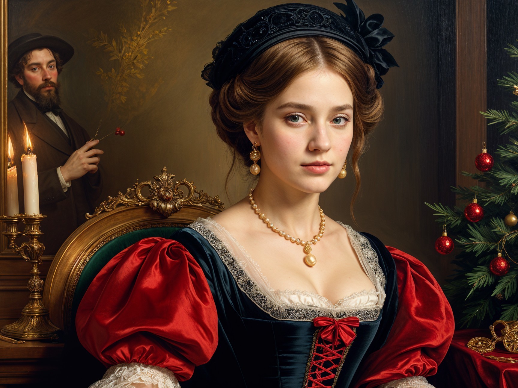 Victorian Attire with Festive Christmas Decor