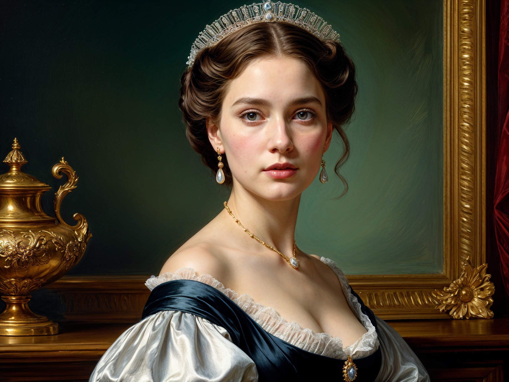 Elegant Portrait of a Woman in Classic Gown