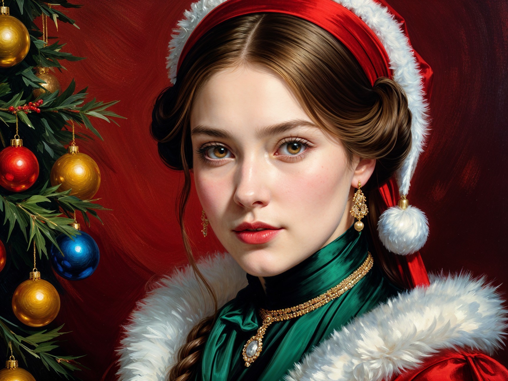 Festively Adorned Woman in Holiday Setting