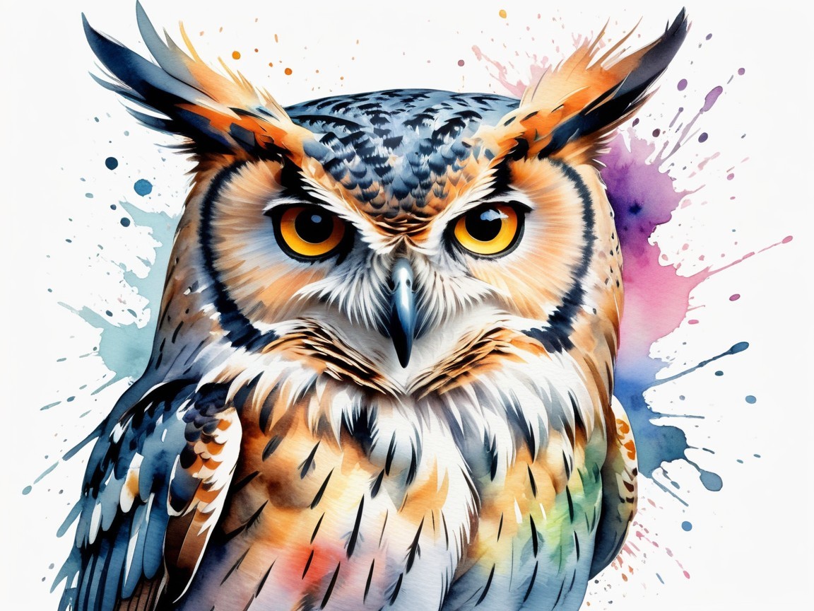 Detailed Illustration of an Owl with Colorful Background