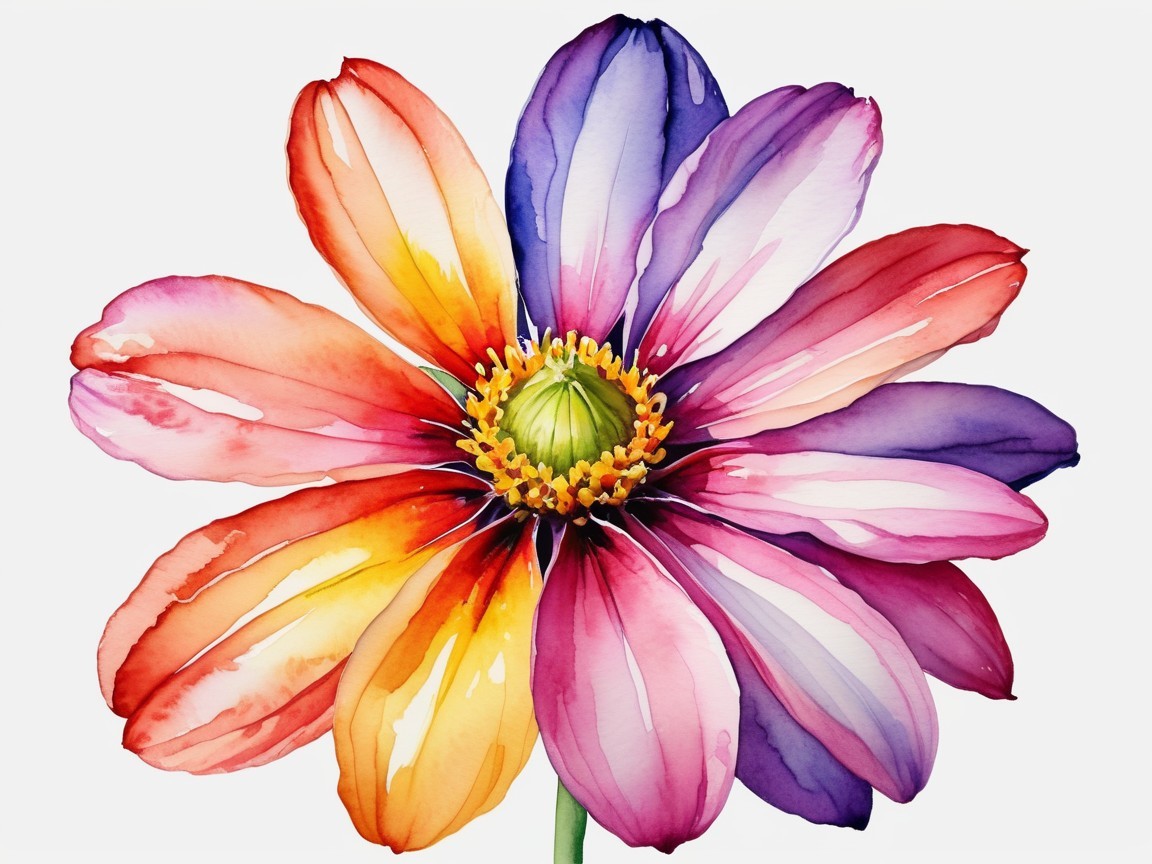 Multicolored Flower in Delicate Watercolor Style