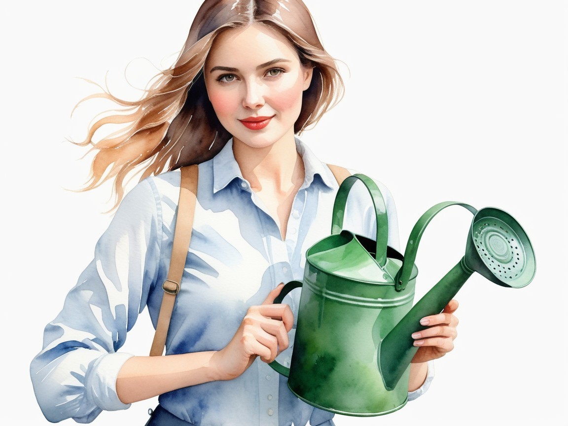 Young Woman with Watering Can in Nature Setting