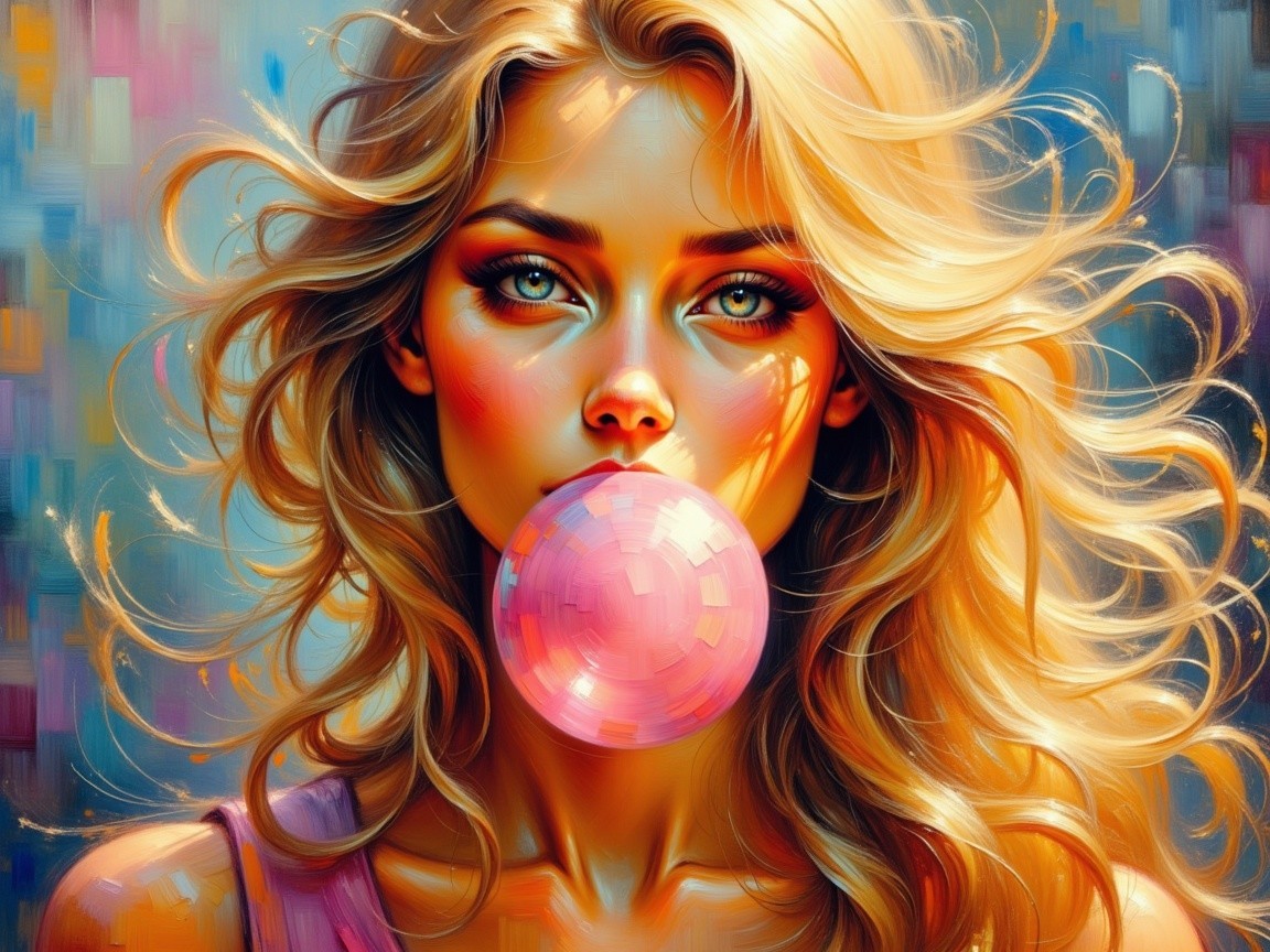 Portrait of a Young Woman with Blonde Hair and Blue Eyes