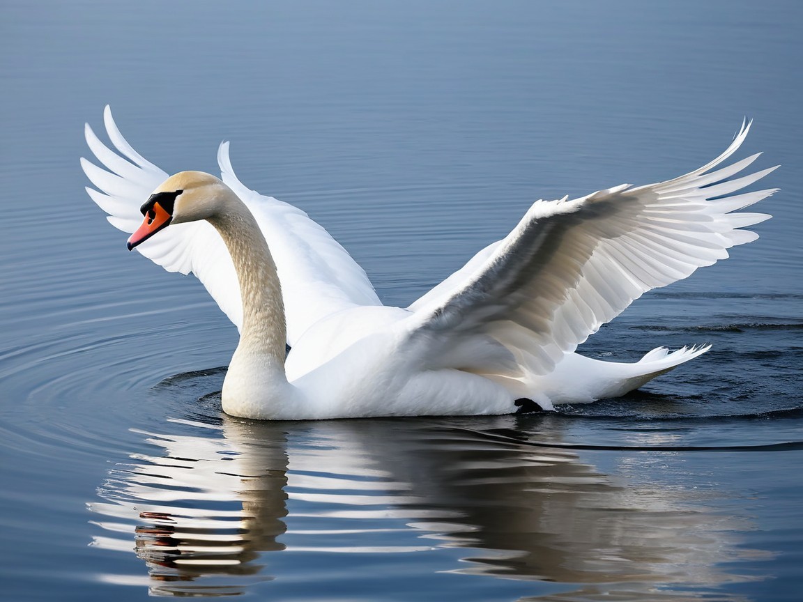 Majestic White Swan Gliding on a Tranquil Lake