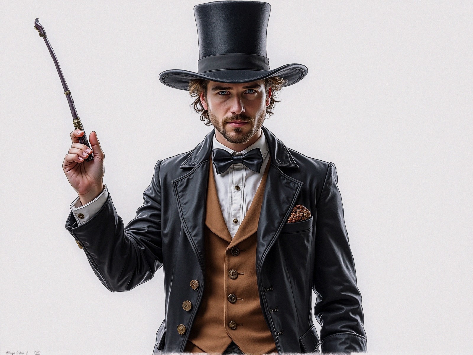 Victorian-style Young Man in Formal Attire with Wand
