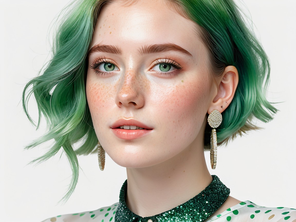 Young Woman with Green Hair and Elegant Style