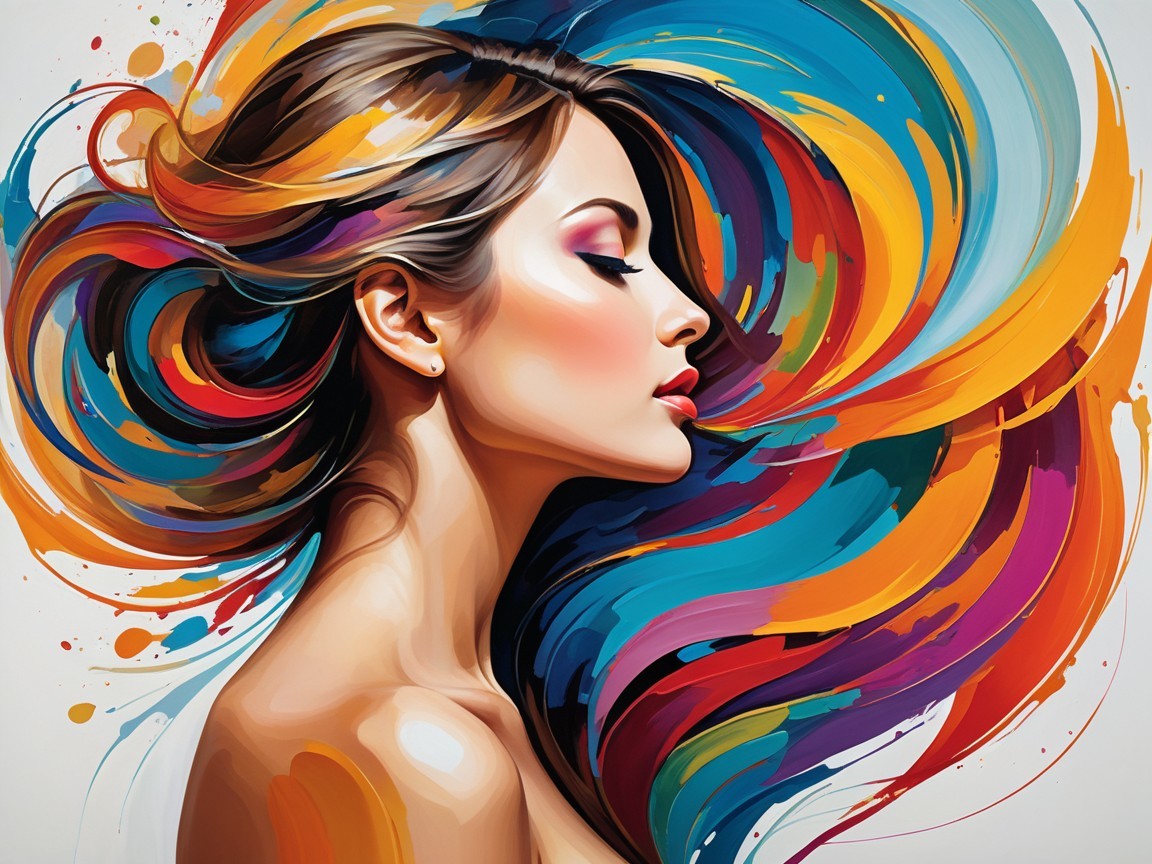 Vibrant Abstract Portrait of a Woman in Profile