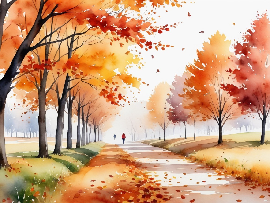 Autumn Pathway Surrounded by Vibrant Trees and Leaves