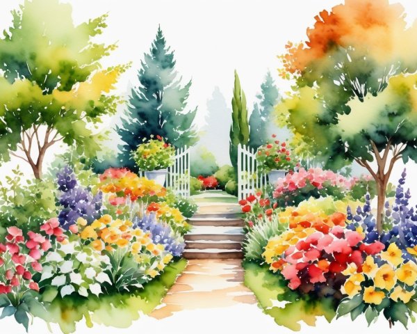 Vibrant Watercolor of a Garden Path with Flowers