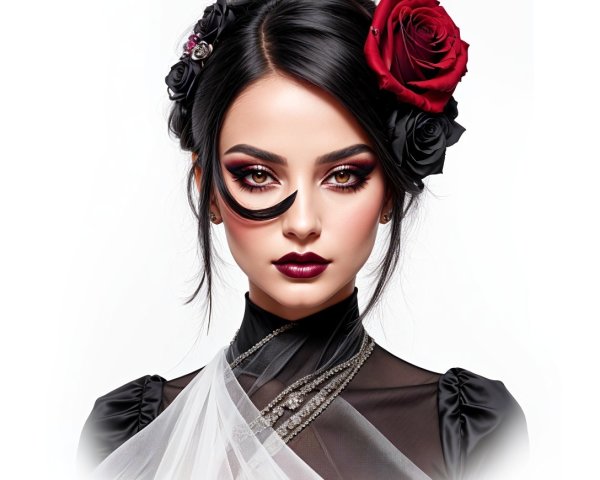 Portrait of a woman with elegant makeup and roses
