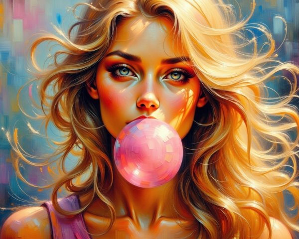 Portrait of a Young Woman with Blonde Hair and Blue Eyes