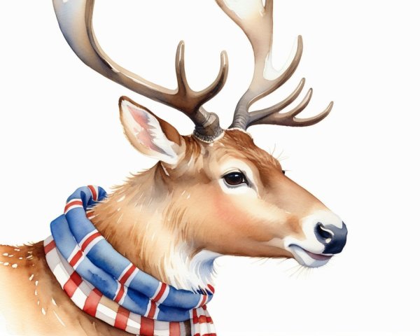 Watercolor Painting of a Reindeer with Scarf