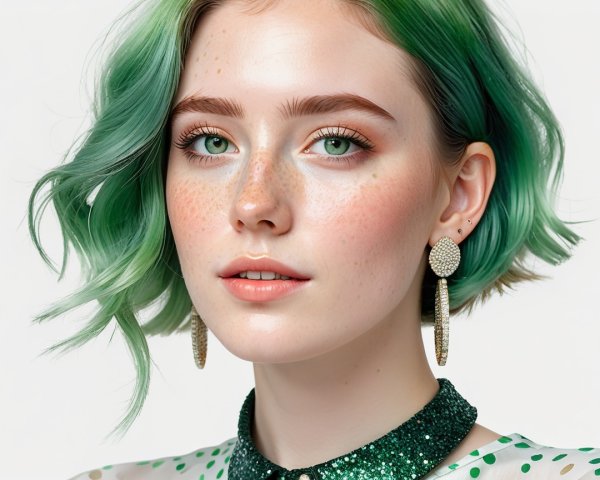 Young Woman with Green Hair and Elegant Style