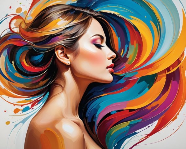 Vibrant Abstract Portrait of a Woman in Profile