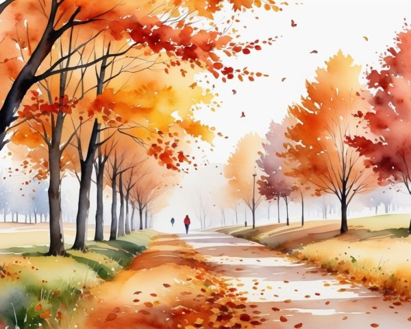 Autumn Pathway Surrounded by Vibrant Trees and Leaves