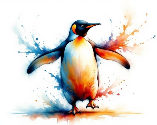 Vibrant Stylized Illustration of a Colorful Penguin