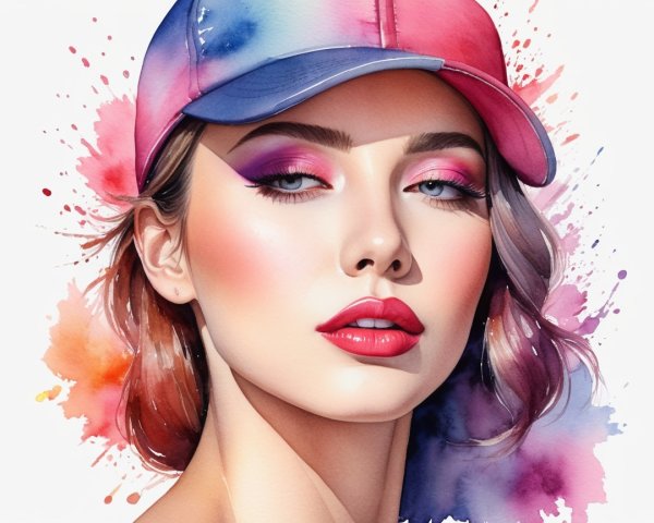 Portrait of a Young Woman with Colorful Cap and Makeup