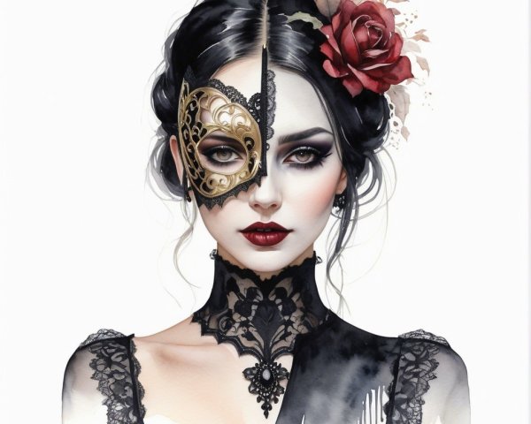 Artistic Portrait of a Woman with Half-Mask Detail