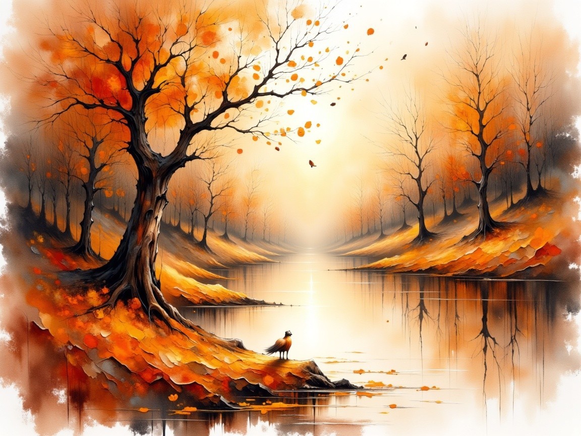 Autumn Landscape with River and Colorful Foliage