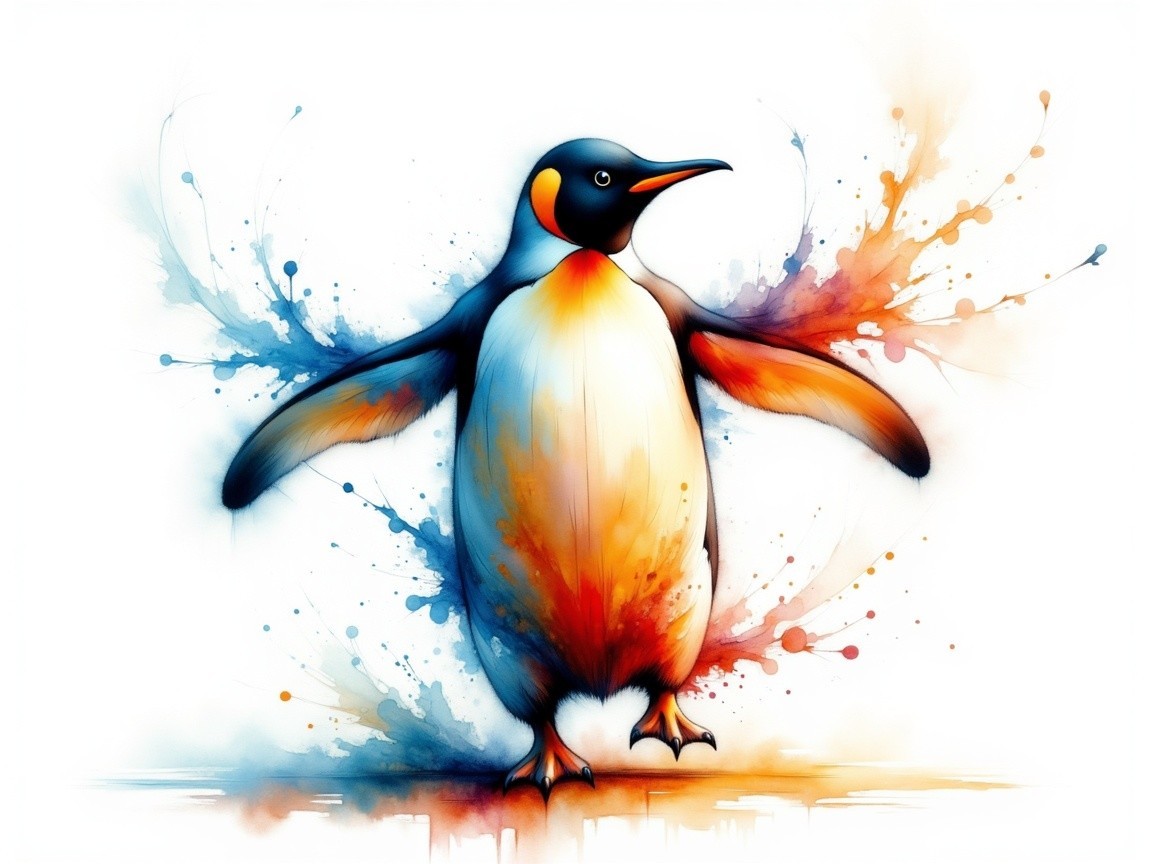 Vibrant Stylized Illustration of a Colorful Penguin