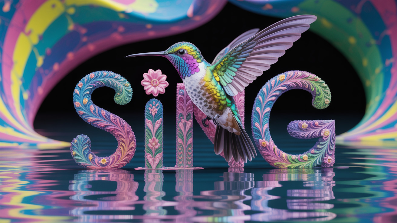Colorful Hummingbird Illustration with Floral Designs